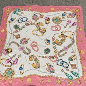 Echo Silk Scarf Vintage 30" Jewelry Pink Feminine  Pink Gold Square Purse Tie